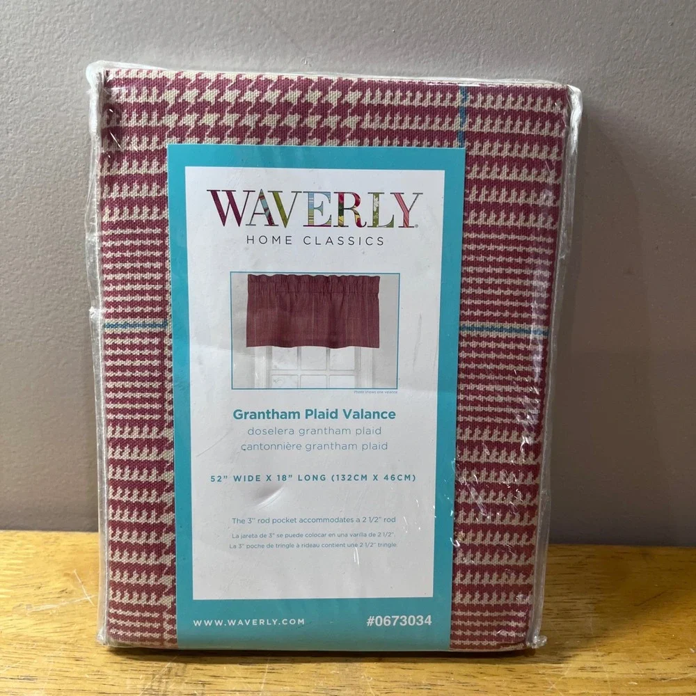 Waverly Home Classics Grantham Plaid Rose Hip Straight Valance 52x18 Cotton NEW